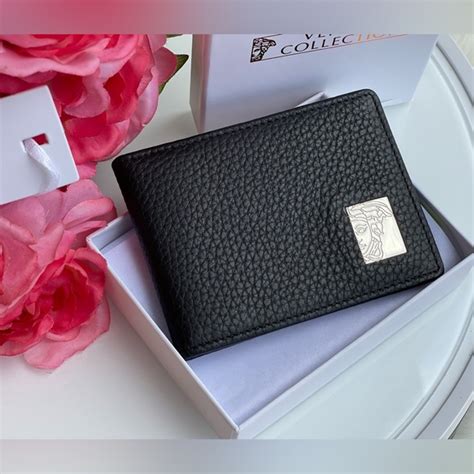versace collection medusa black leather bi-fold wallet